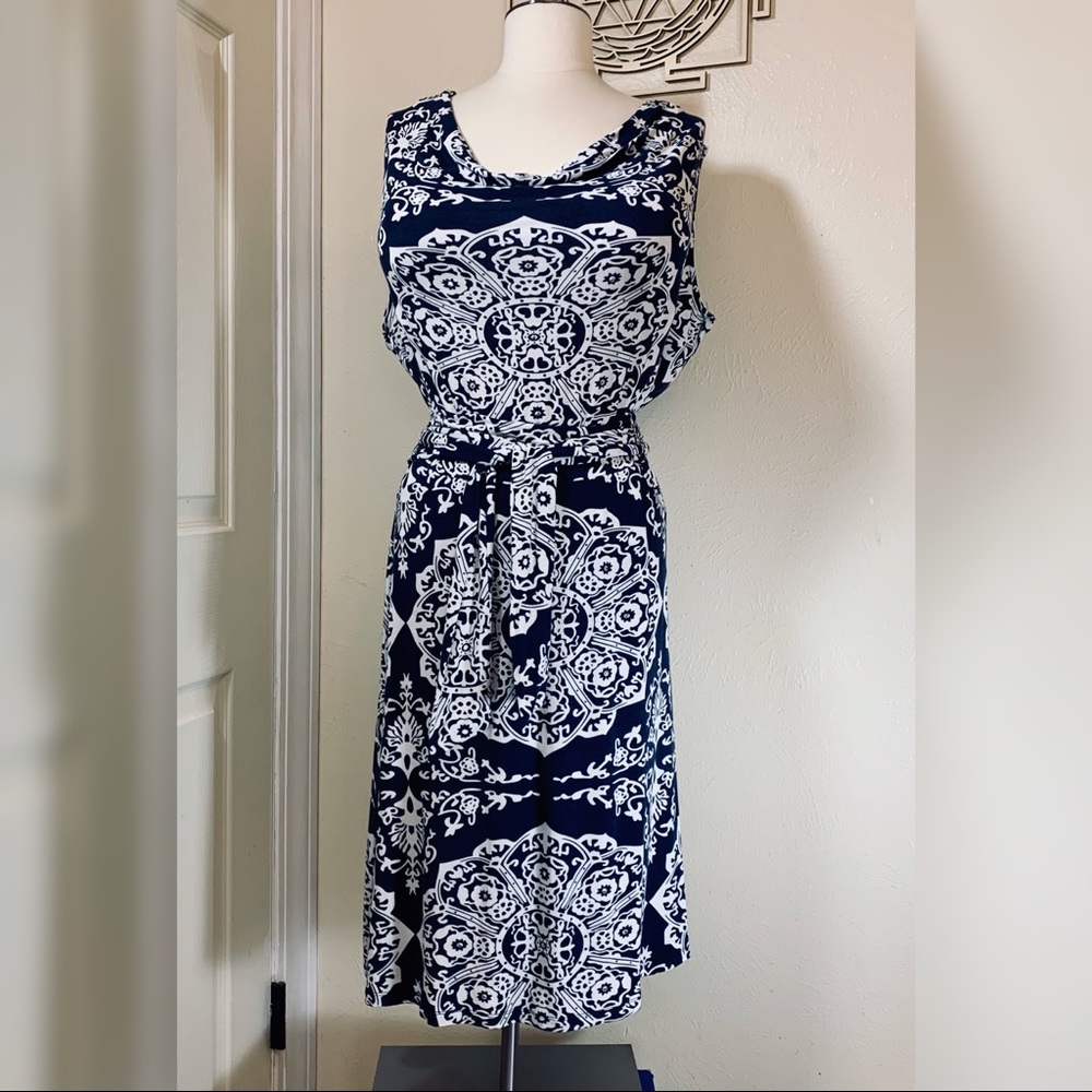 INC Navy Medallion Print Sleeveless Dress